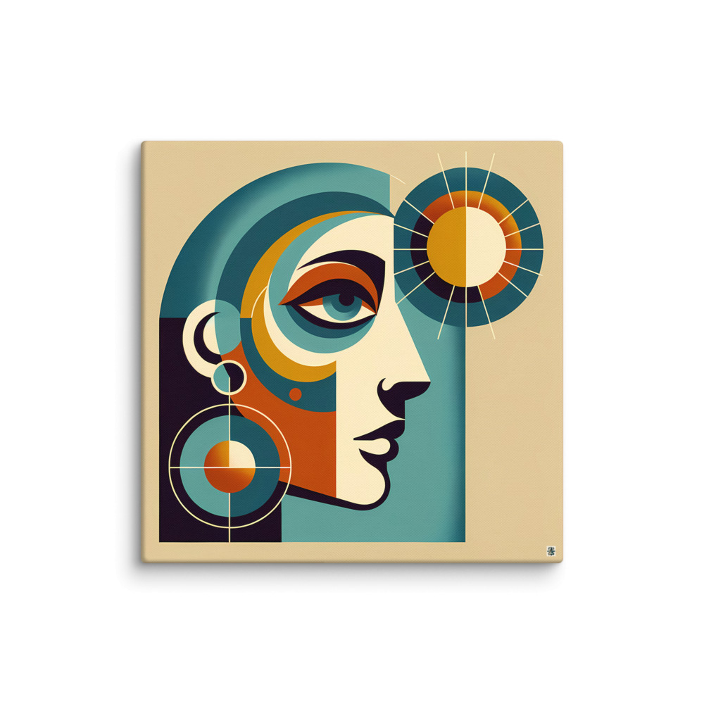 Geometric Abstract Face with Sun Motif — Canvas Print