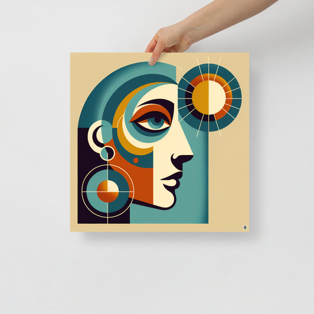 Geometric Abstract Face with Sun Motif