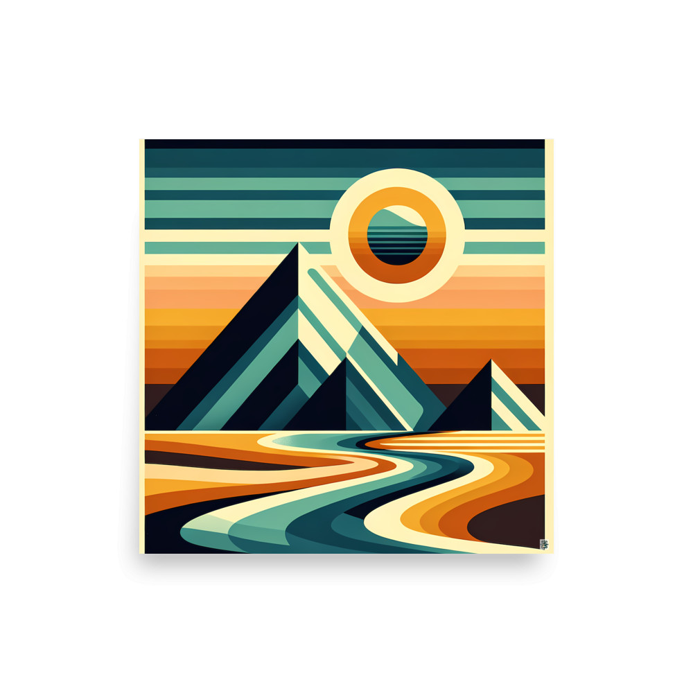 Geometric Mountain Sunset Landscape — Art Print