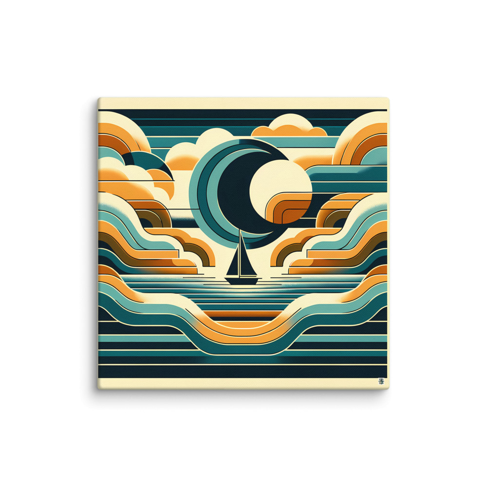 Geometric Sailboat at Crescent Moon Sea — Canvas Print