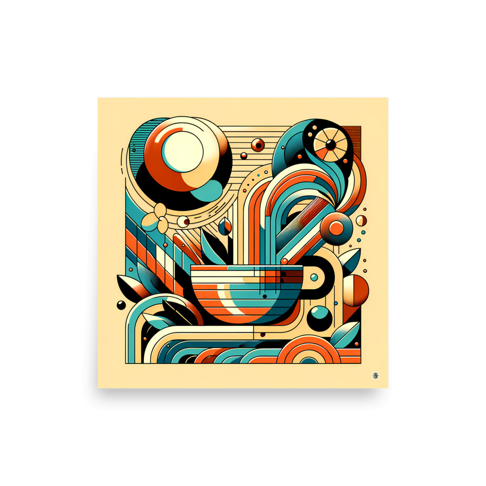 Retro Geometric Abstract Circles in Teal and Orange — Art Print
