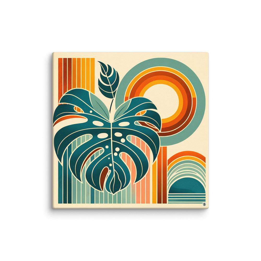 Geometric Monstera with Retro Sun Arches — Canvas Print