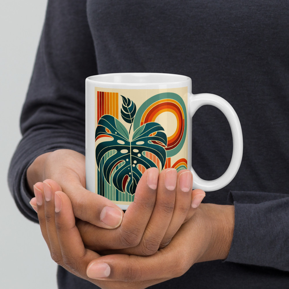 Geometric Monstera with Retro Sun Arches