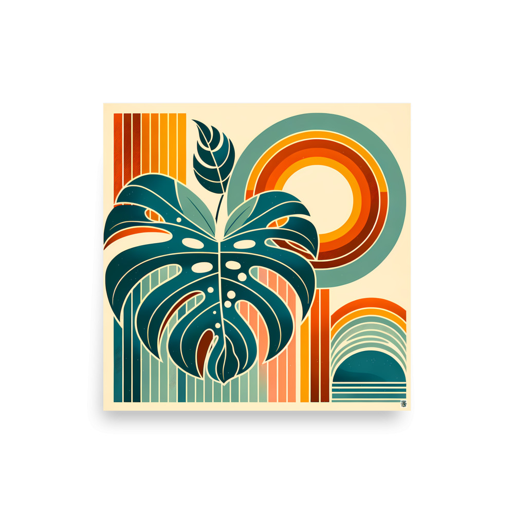 Geometric Monstera with Retro Sun Arches — Art Print
