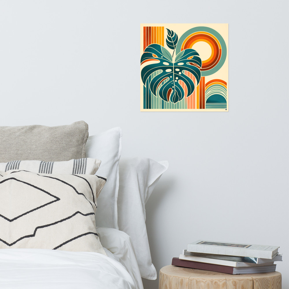 Geometric Monstera with Retro Sun Arches
