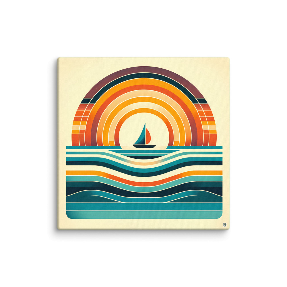 Geometric Sailboat Sunset Colour Blocks — Canvas Print