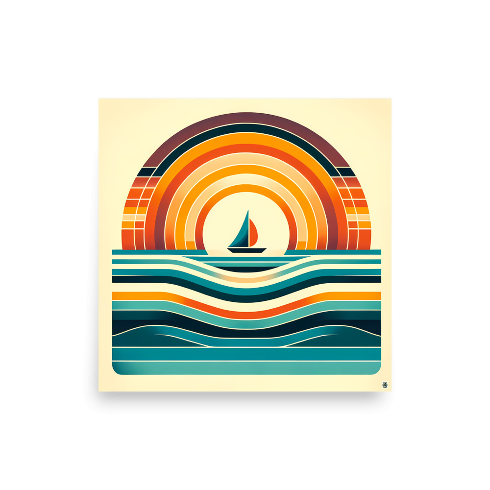 Geometric Sailboat Sunset Colour Blocks — Art Print