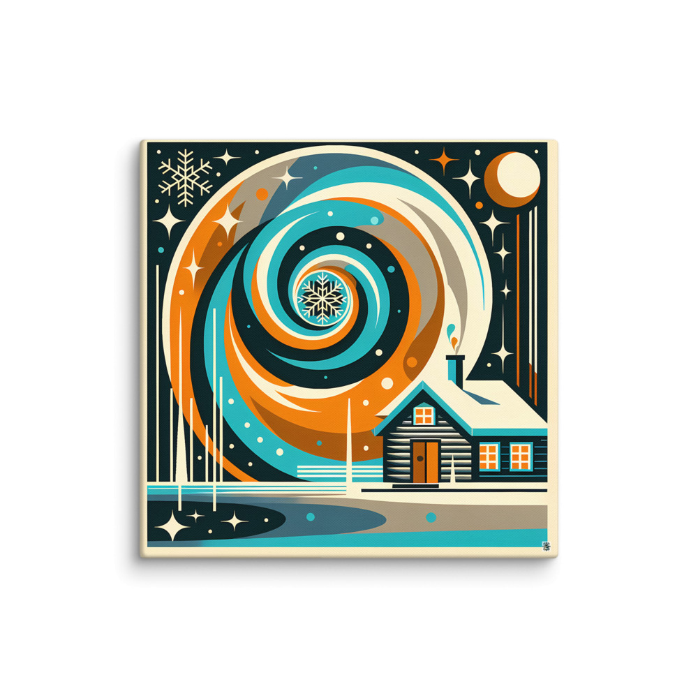 Geometric Winter Cabin Spiral Night — Canvas Print
