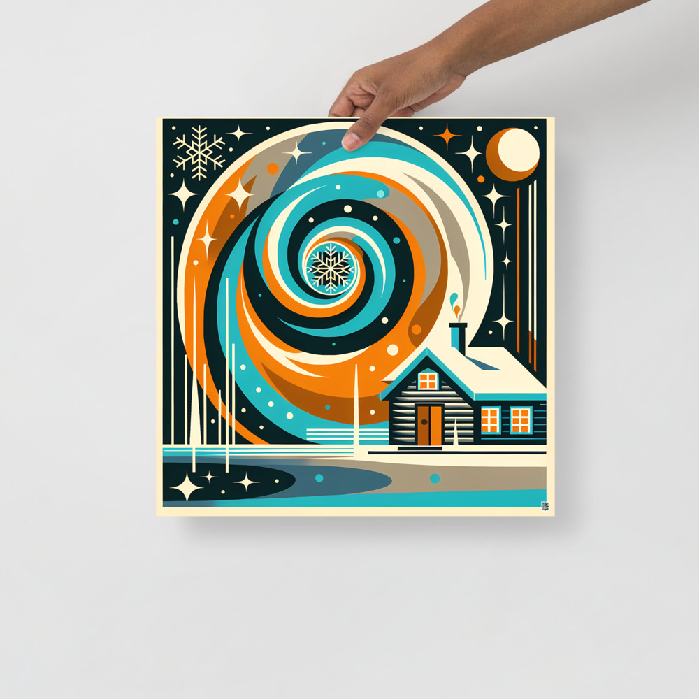 Geometric Winter Cabin Spiral Night
