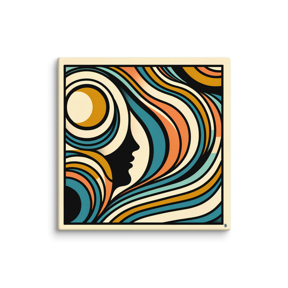 Abstract Line Face with Retro Waves — Canvas Print
