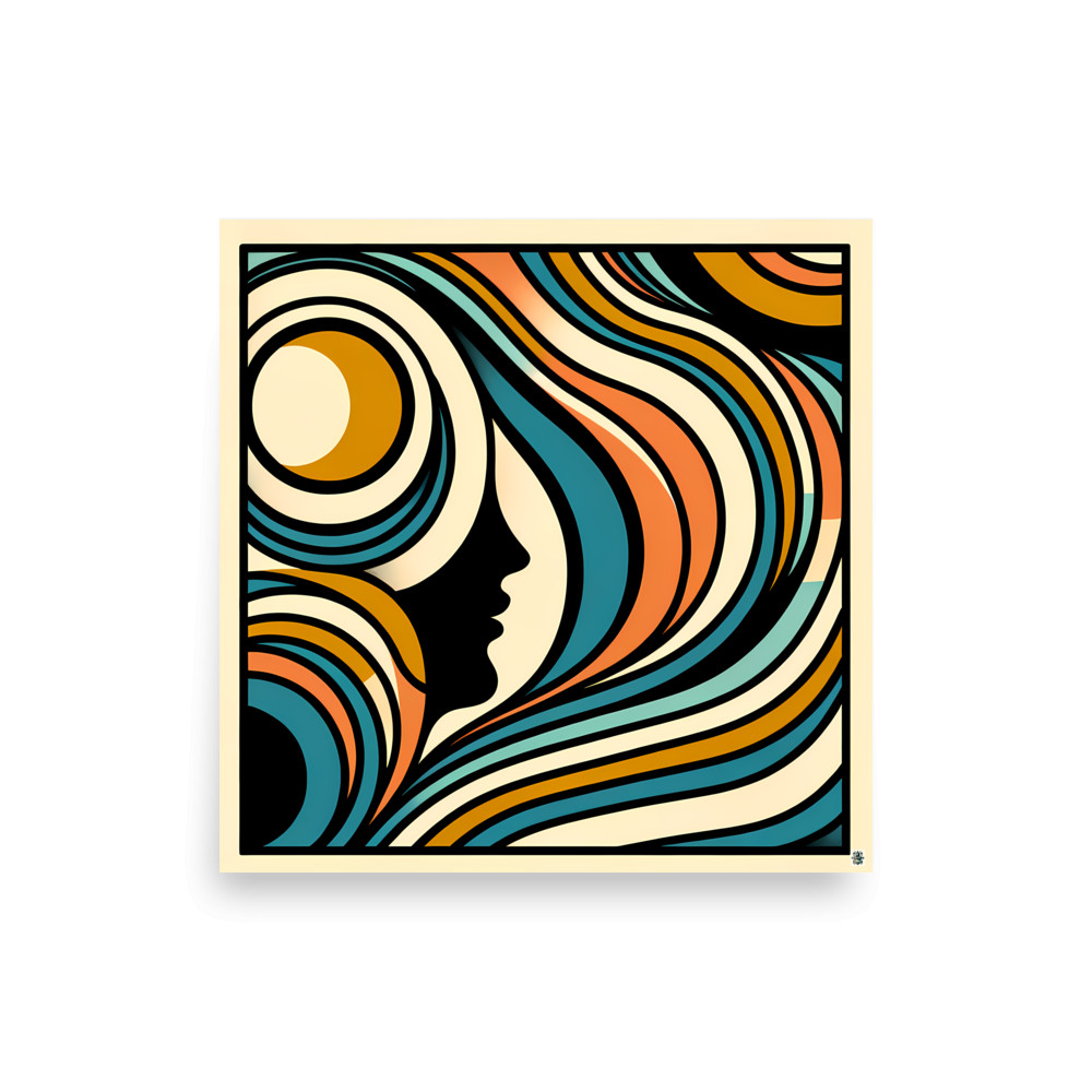 Abstract Line Face with Retro Waves — Art Print