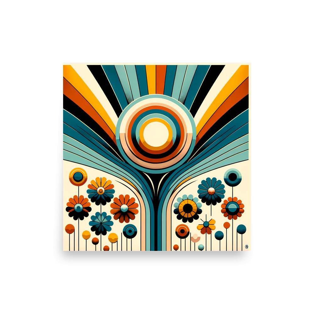 Geometric Floral Sunburst Illustration — Art Print