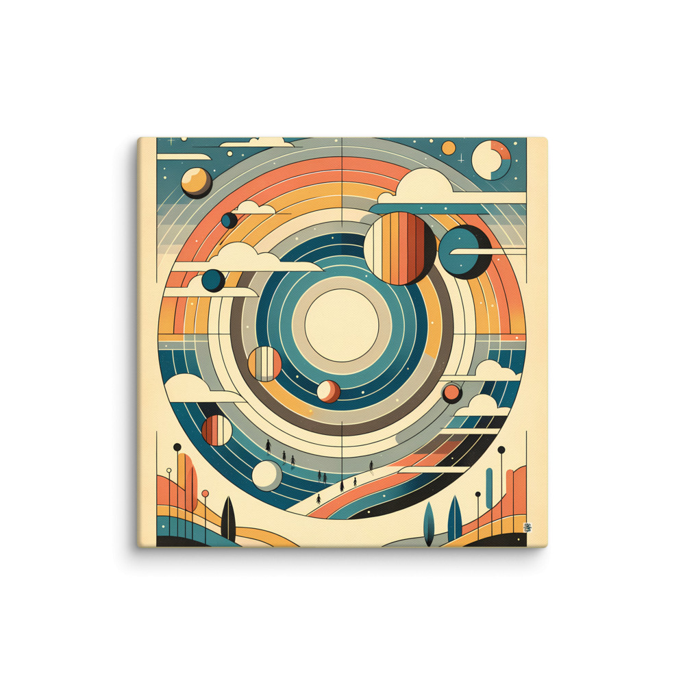 Retro Geometric Space Planets with Rainbow Rings — Canvas Print