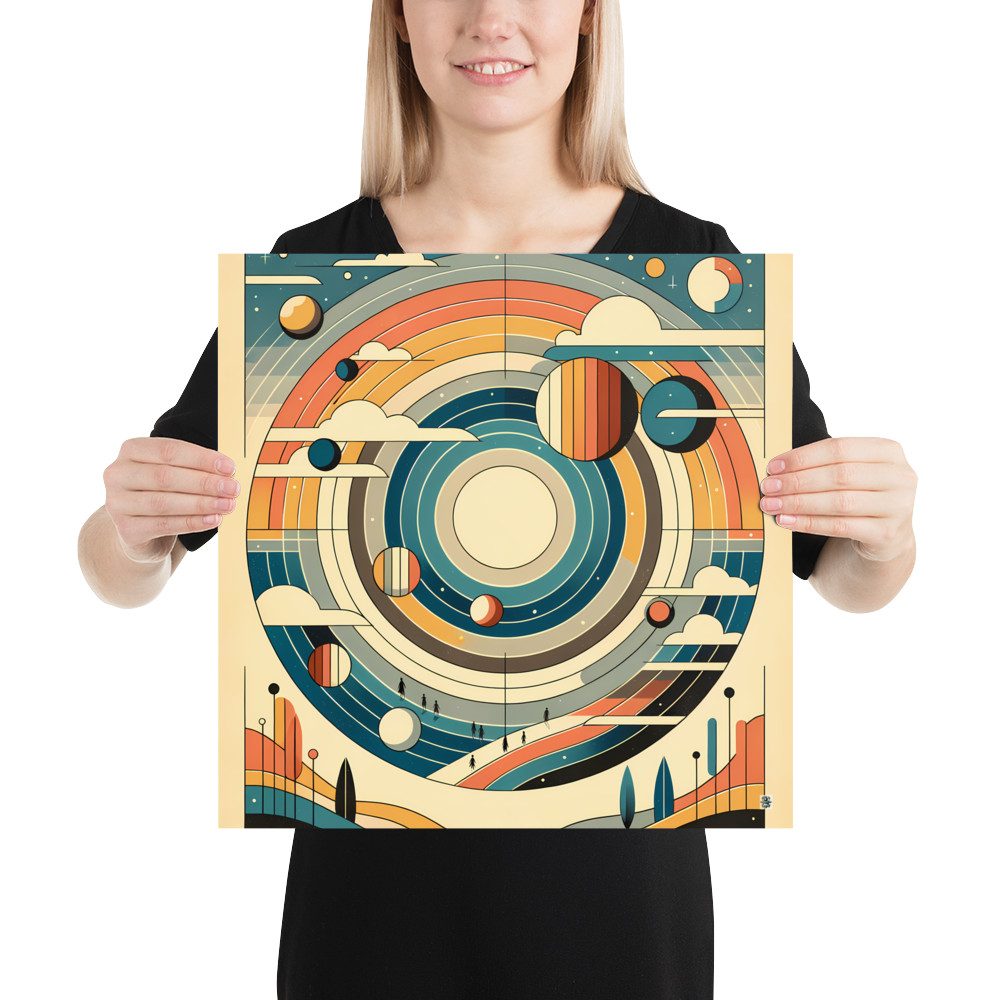 Retro Geometric Space Planets with Rainbow Rings