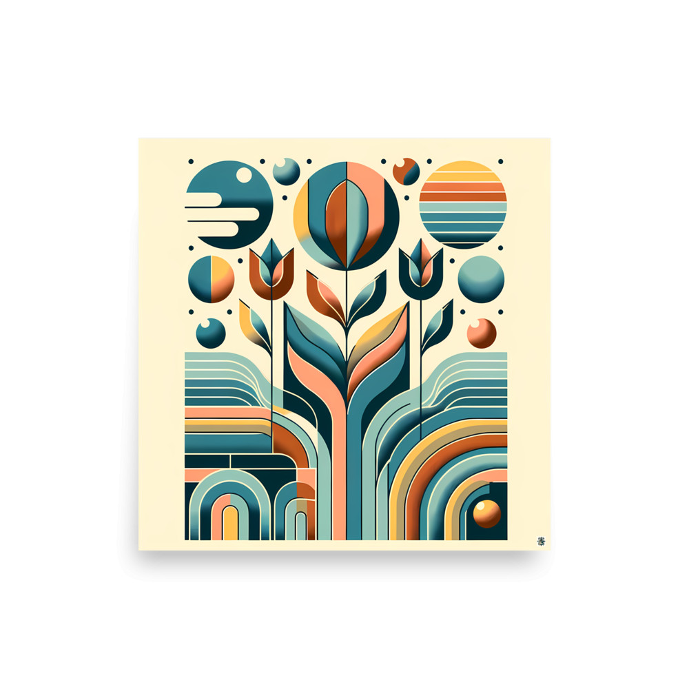 Geometric Botanical Flowers in Retro Shapes — Art Print