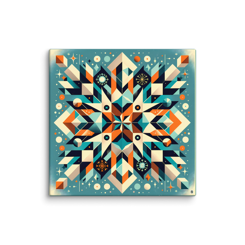Geometric Snowflake Pattern in Teal and Orange — Canvas Print