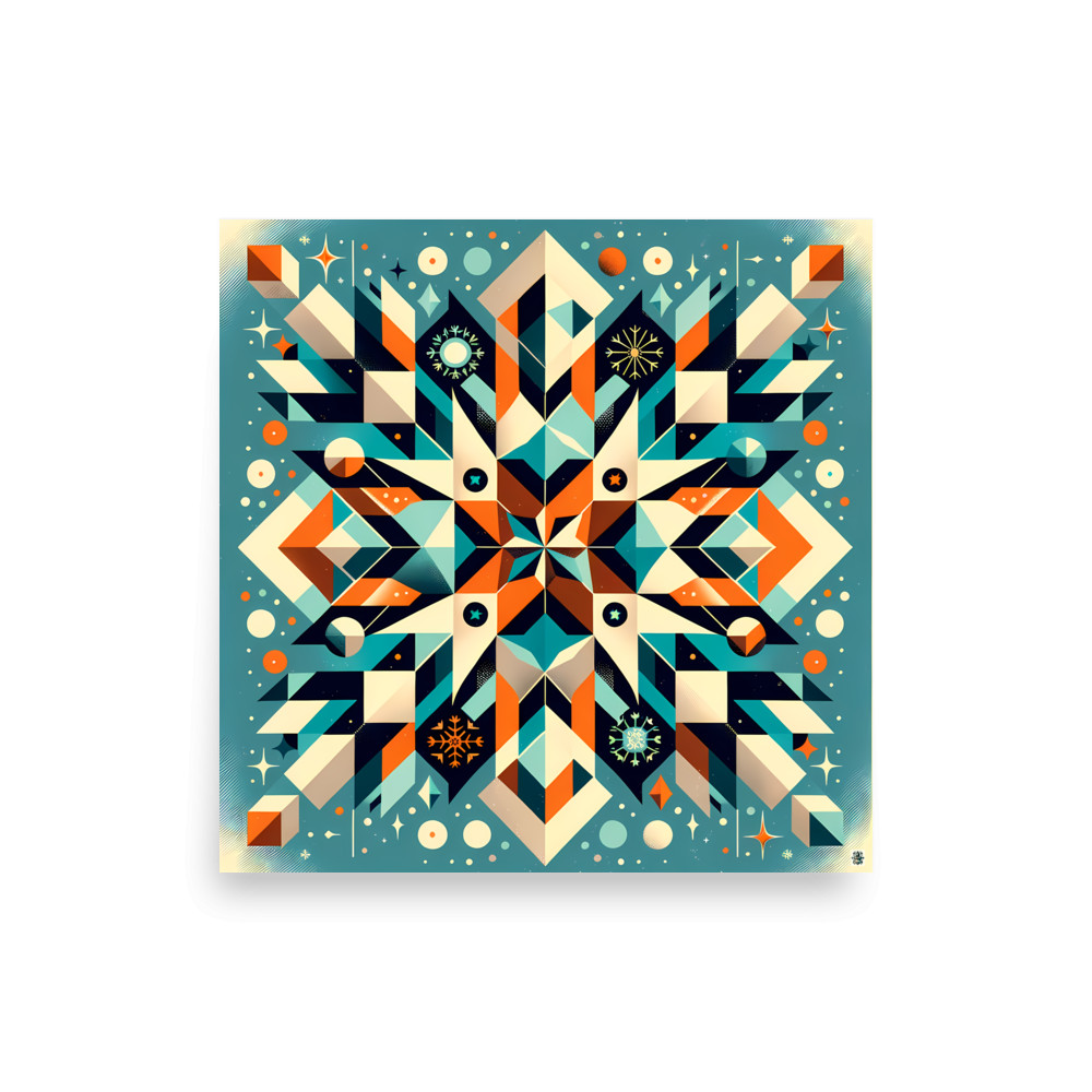 Geometric Snowflake Pattern in Teal and Orange — Art Print