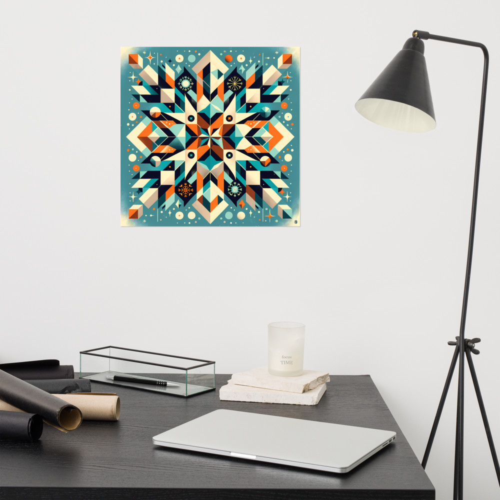 Geometric Snowflake Pattern in Teal and Orange