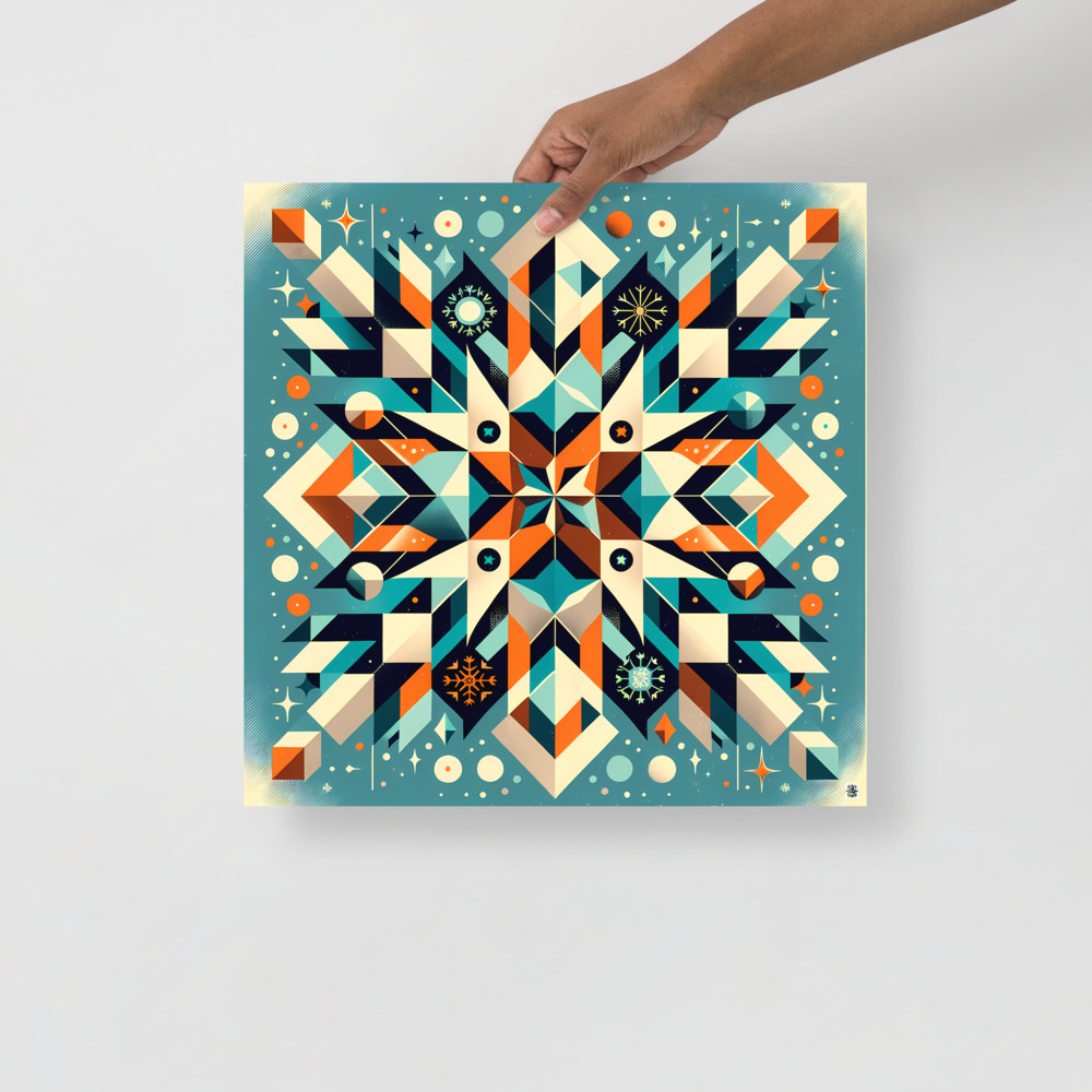 Geometric Snowflake Pattern in Teal and Orange