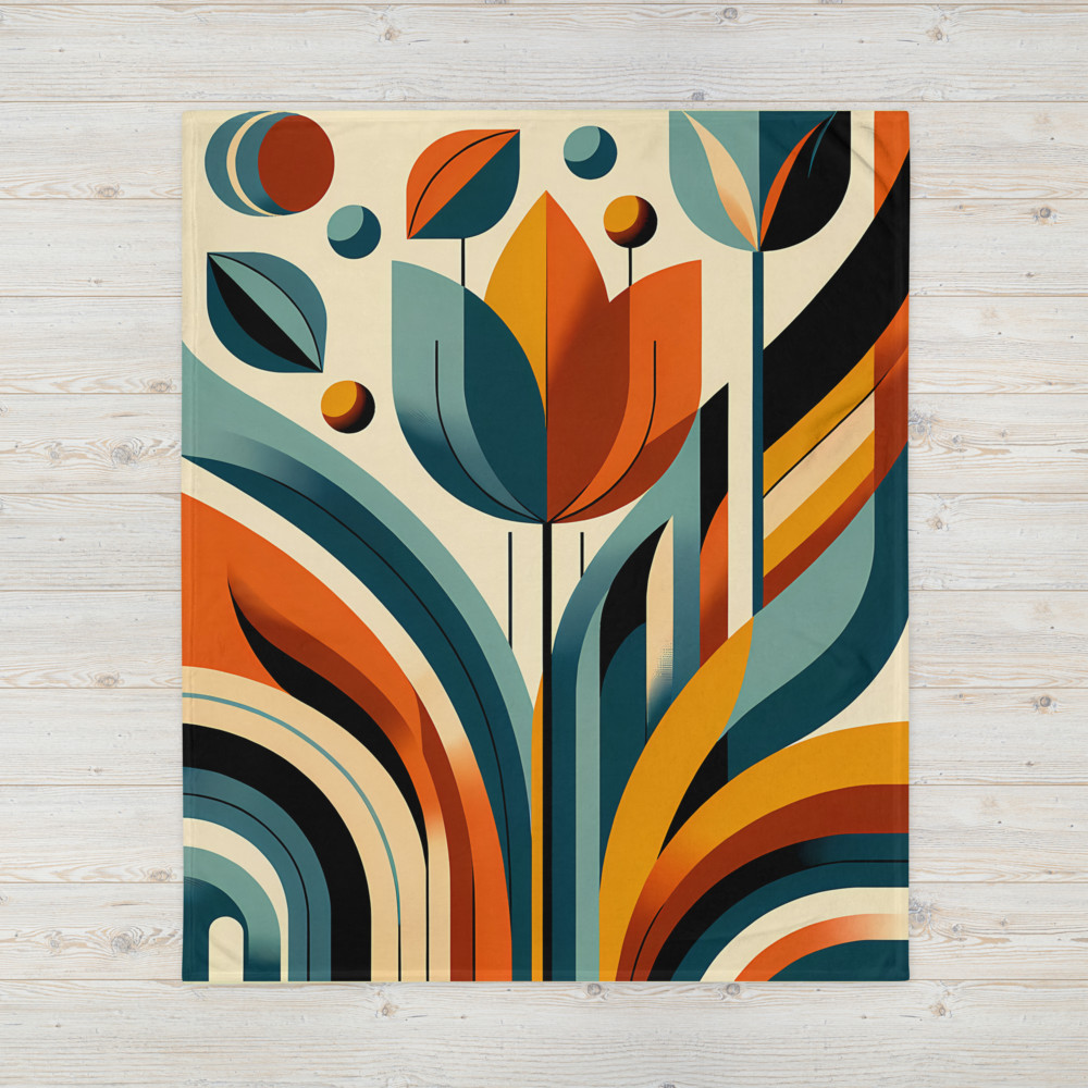 Geometric Botanical Flower in Teal and Orange