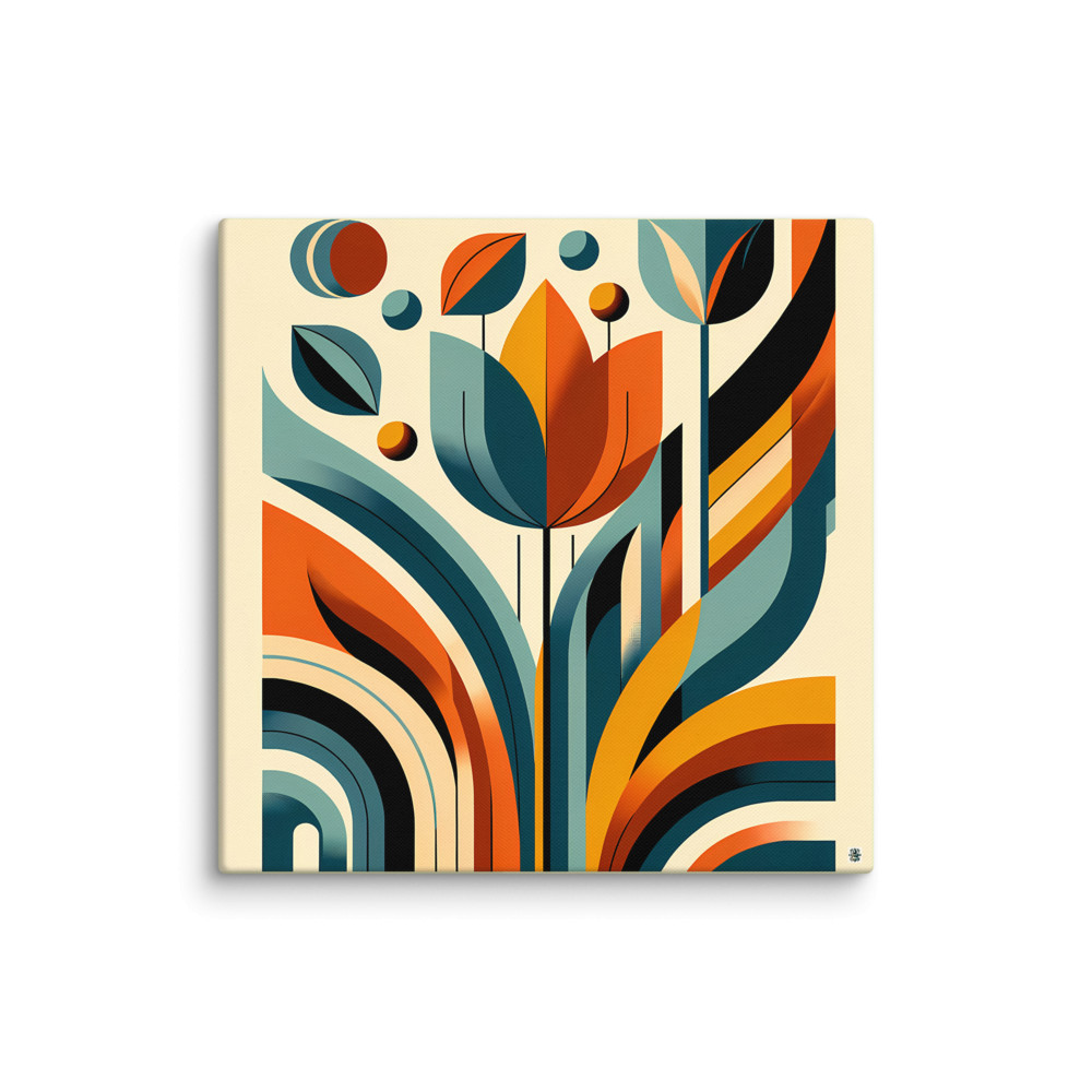 Geometric Botanical Flower in Teal and Orange — Canvas Print