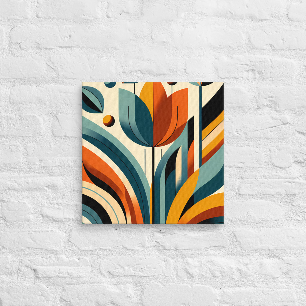Geometric Botanical Flower in Teal and Orange