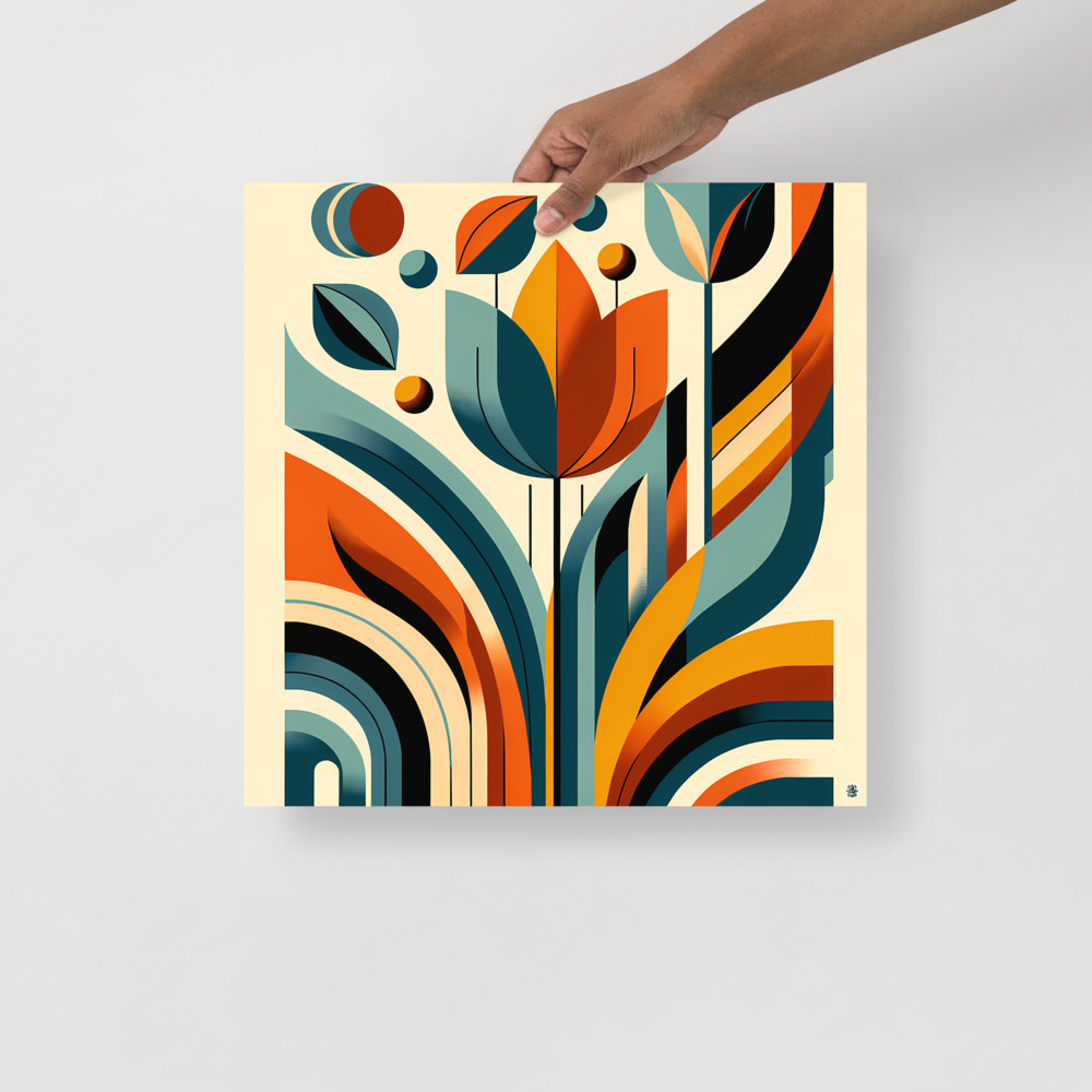 Geometric Botanical Flower in Teal and Orange