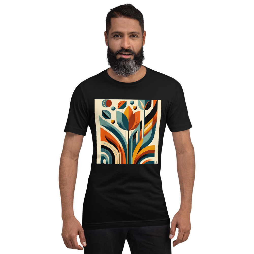 Geometric Botanical Flower in Teal and Orange