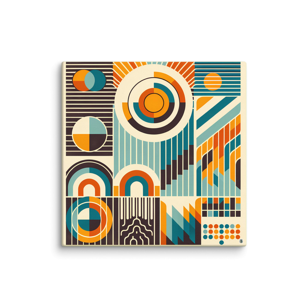 Retro Geometric Circles and Stripes Composition — Canvas Print