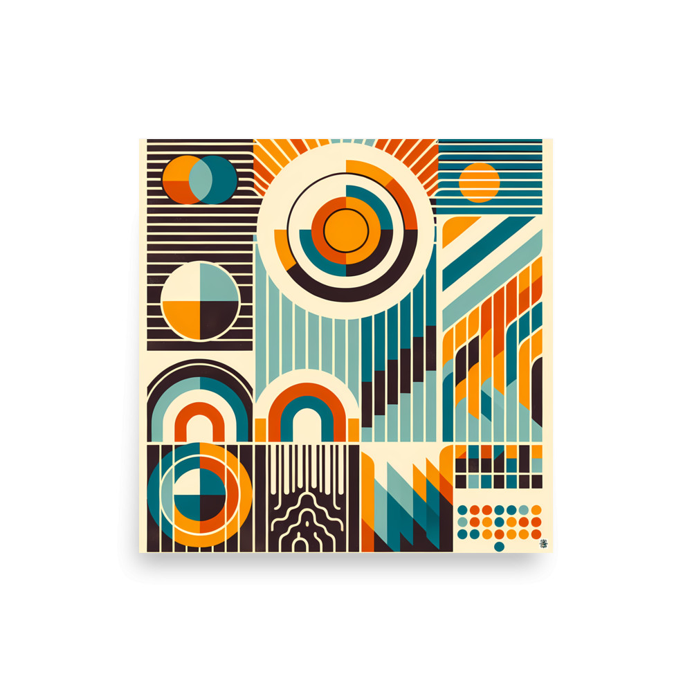 Retro Geometric Circles and Stripes Composition — Art Print