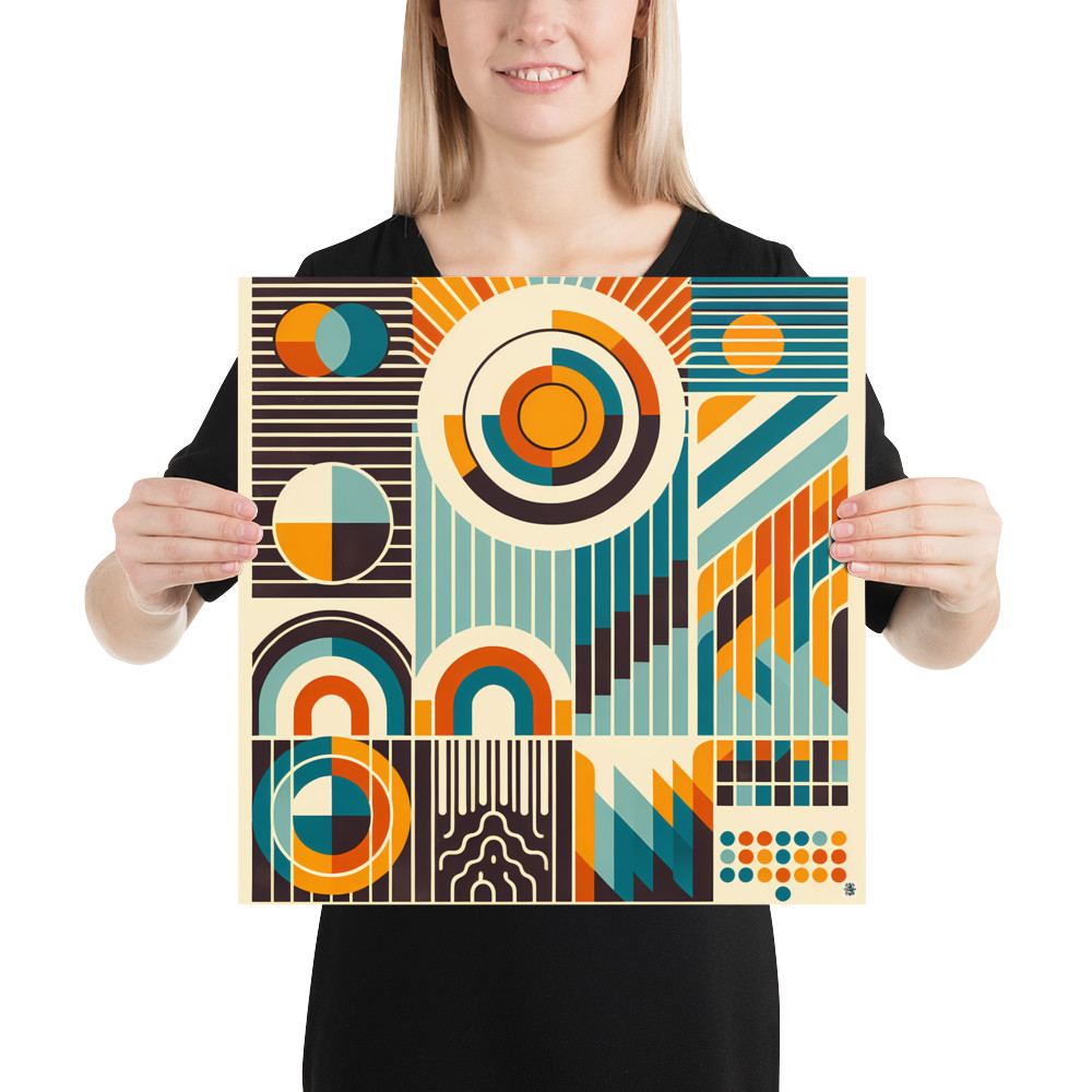 Retro Geometric Circles and Stripes Composition