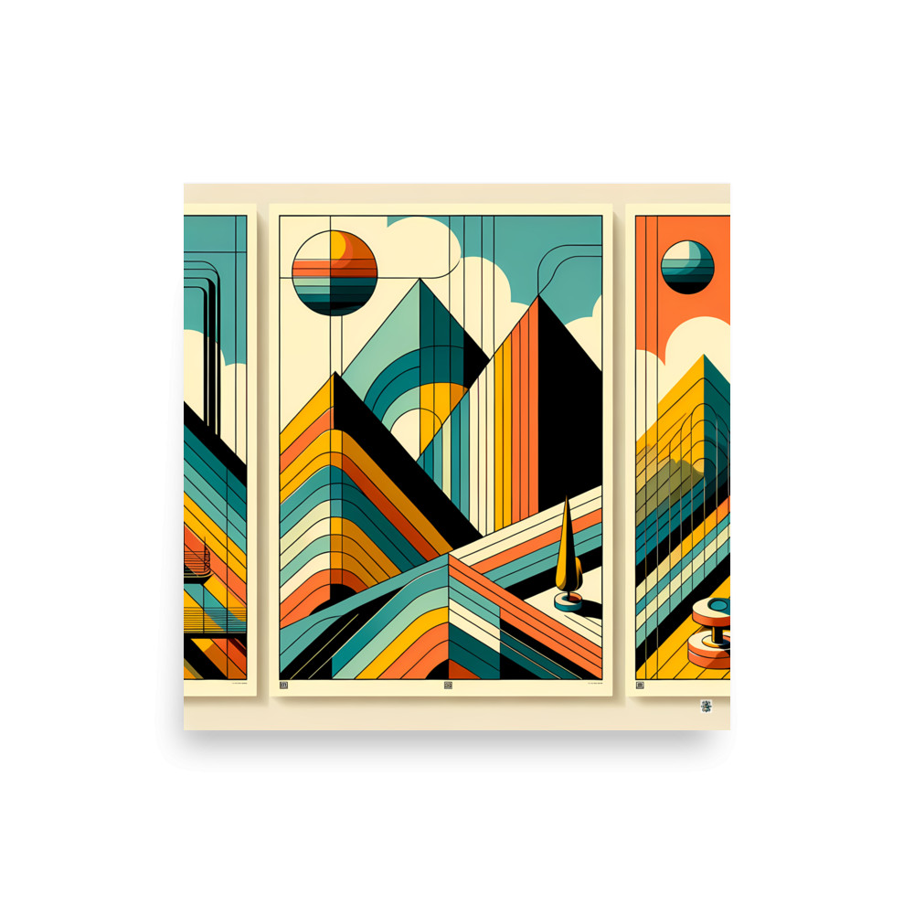 Mid Century Modern Geometric Mountain Sunset — Art Print