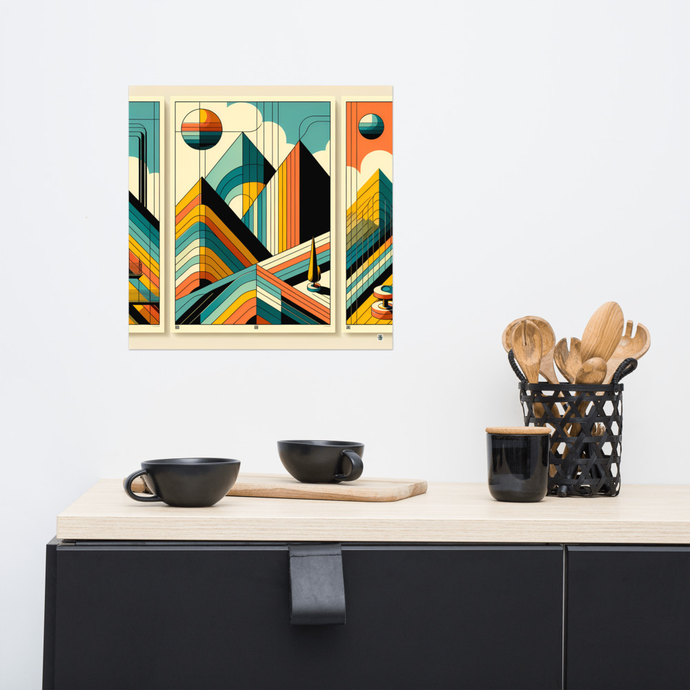 Mid Century Modern Geometric Mountain Sunset