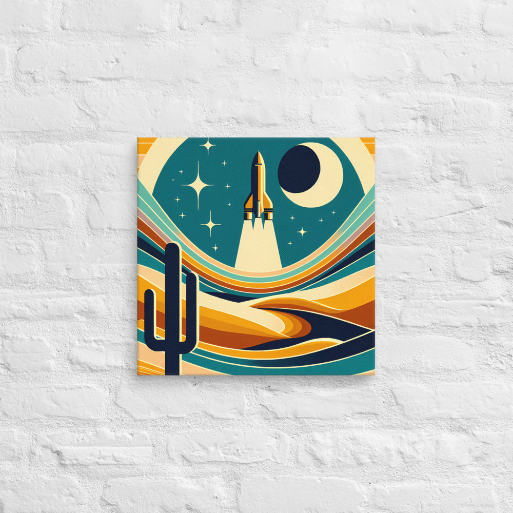 Retro rocket over desert moonscape
