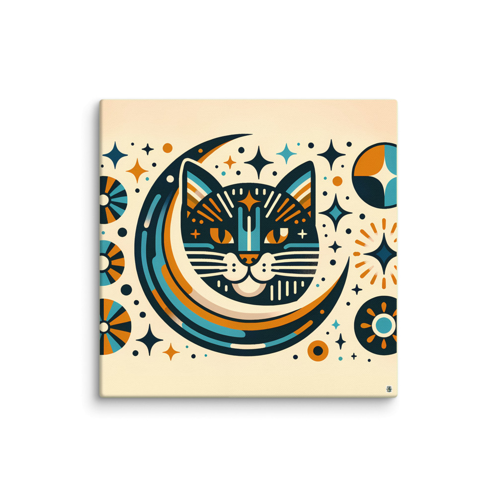 Celestial Cat Moon Graphic — Canvas Print