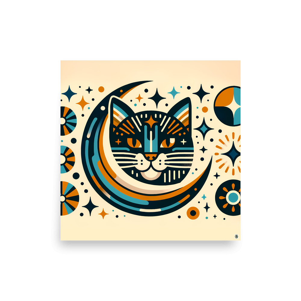 Celestial Cat Moon Graphic — Art Print