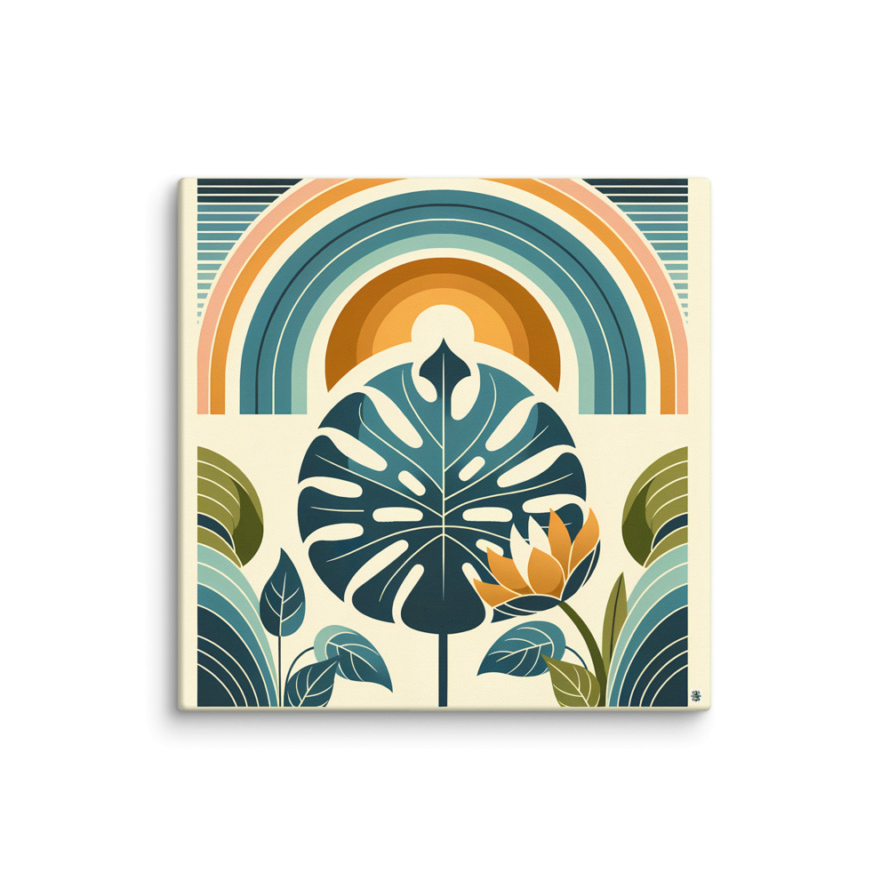 Monstera Leaf with Rainbow Arches Botanical Design — Canvas Print