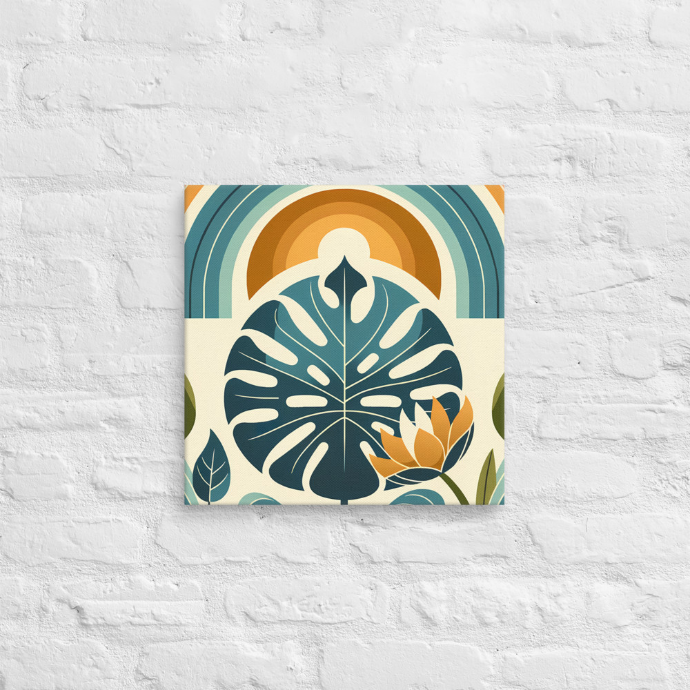 Monstera Leaf with Rainbow Arches Botanical Design