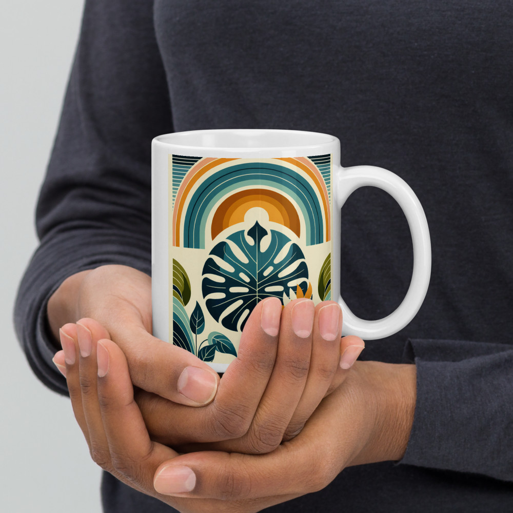 Monstera Leaf with Rainbow Arches Botanical Design