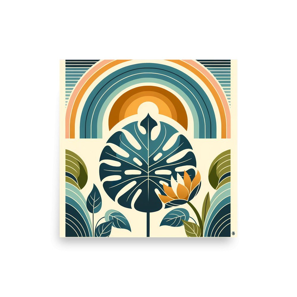 Monstera Leaf with Rainbow Arches Botanical Design — Art Print