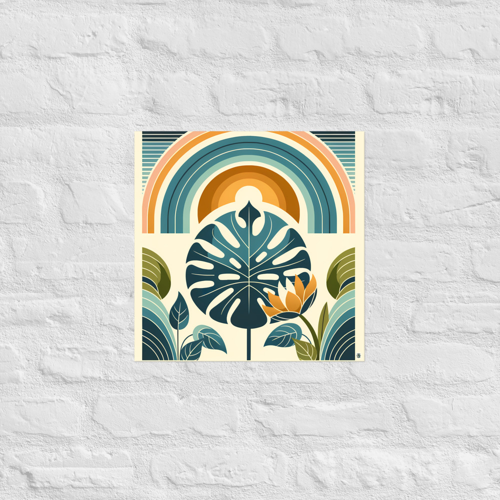 Monstera Leaf with Rainbow Arches Botanical Design