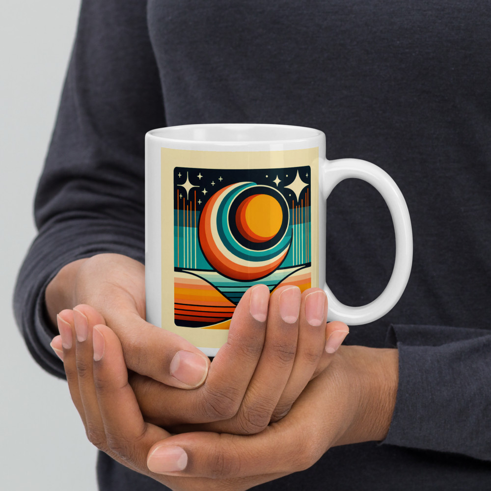 Geometric Sun Moon Over Striped Horizon