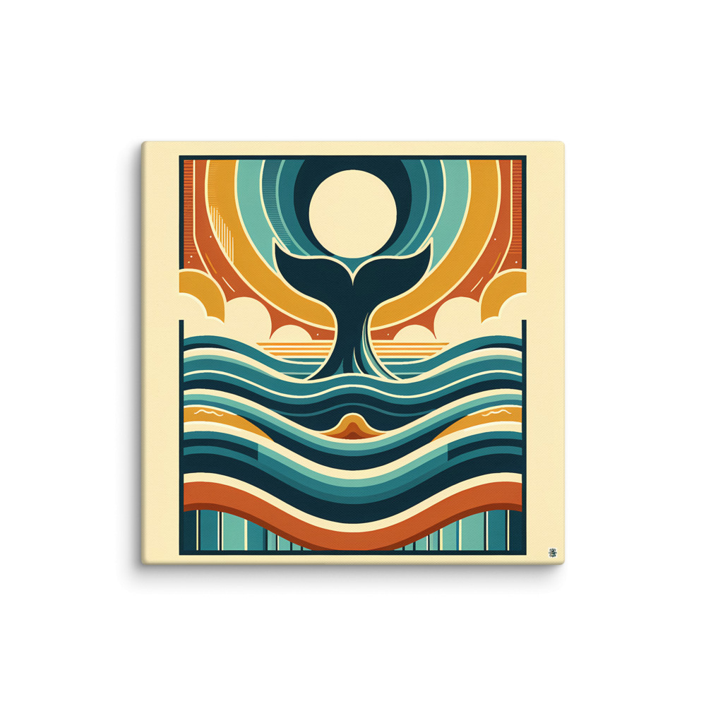 Geometric Whale Tail and Ocean Waves — Canvas Print