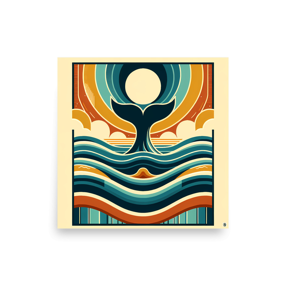 Geometric Whale Tail and Ocean Waves — Art Print