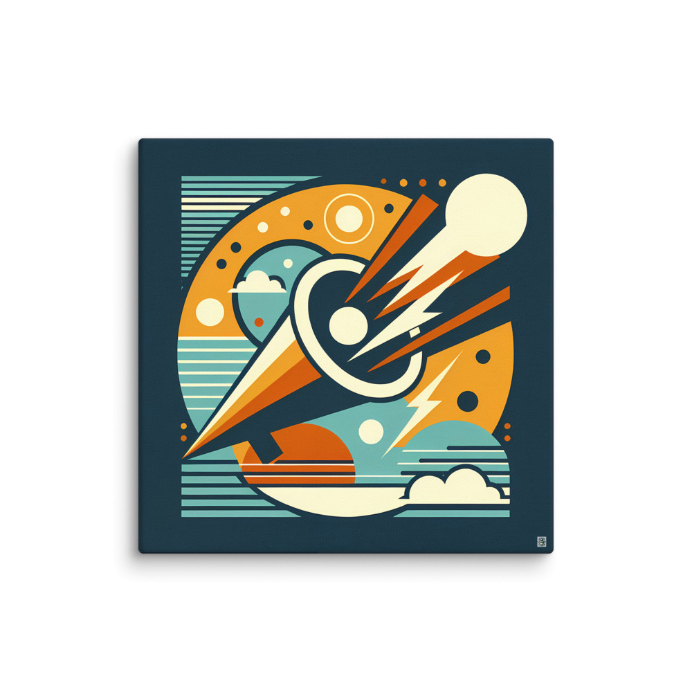 Geometric Comet Through a Retro Space Circle — Canvas Print
