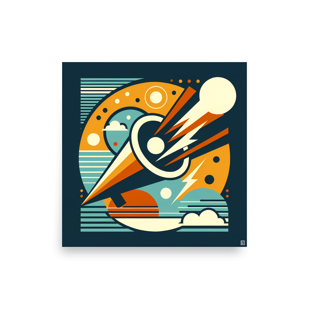 Geometric Comet Through a Retro Space Circle — Art Print