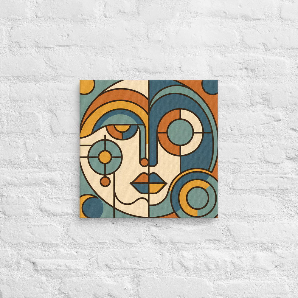 Geometric Abstract Face in Teal and Orange