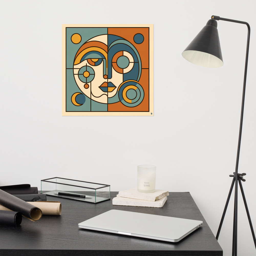 Geometric Abstract Face in Teal and Orange