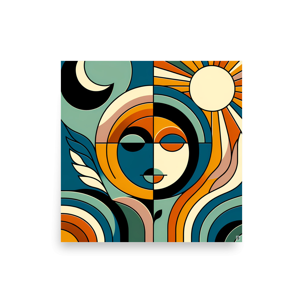Abstract Sun Moon Face Geometry — Art Print