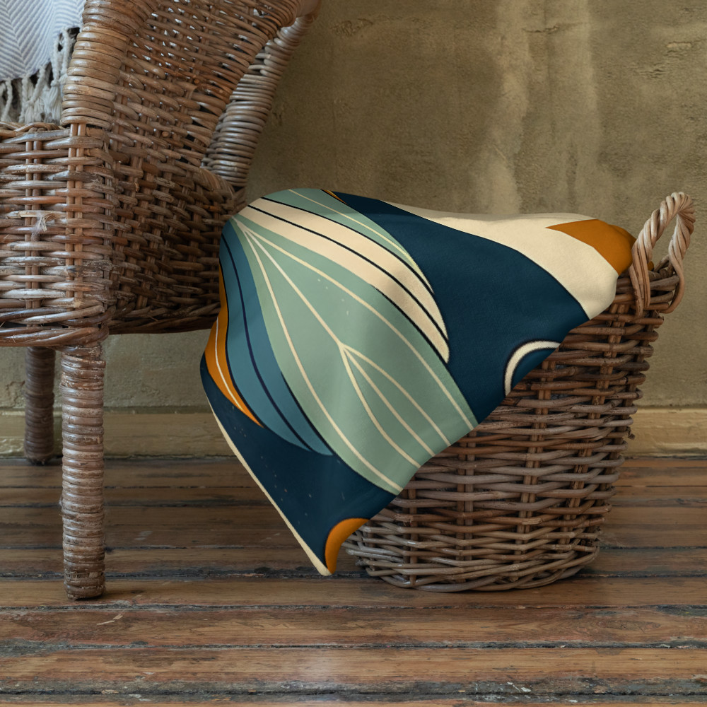Abstract Botanical Leaves in Teal and Ochre
